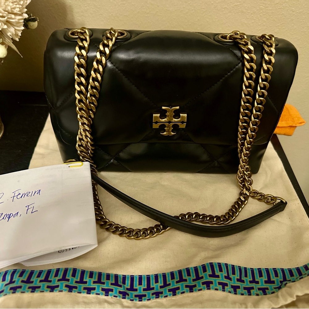 Tory Burch Quilted Black Shoulder Bag with Gold Chain